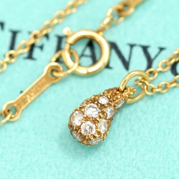 Tiffany & Co. Mini Teardrop Diamond .25ct Necklace 16" 18k Yellow Gold - Picture 1 of 7
